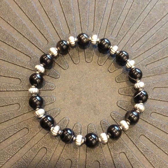 Hand Crafted * Black Lace Agate Crystal Bracelet